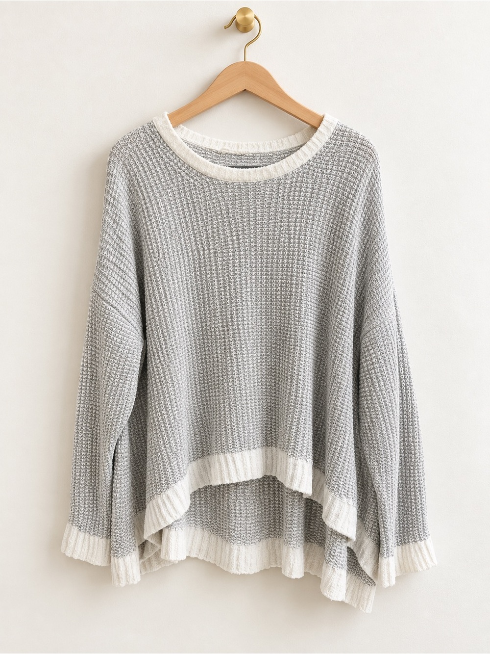 Eileen Fisher Woman 1X Organic Cotton Gray White Textured High Low Sweater